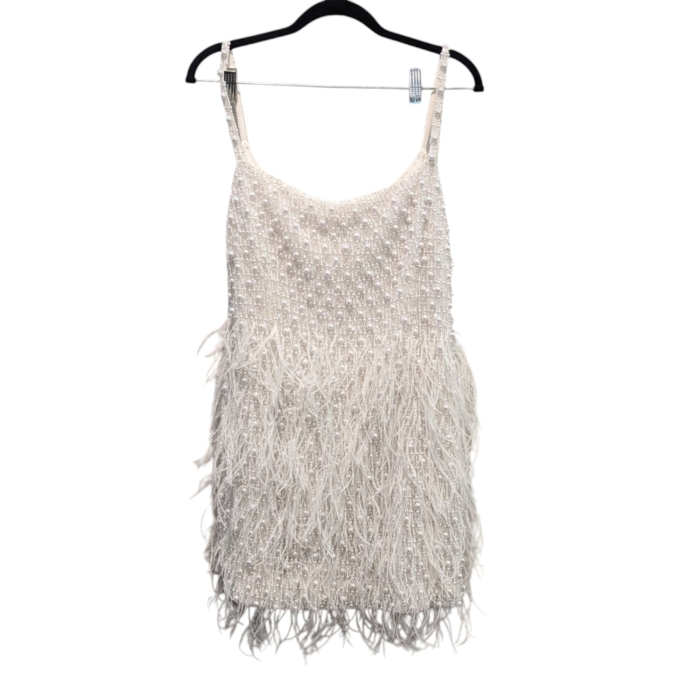 Nadine Merabi Carrie White Beaded Feather Cocktail Dress Size 12/XL - Picture 3 of 16